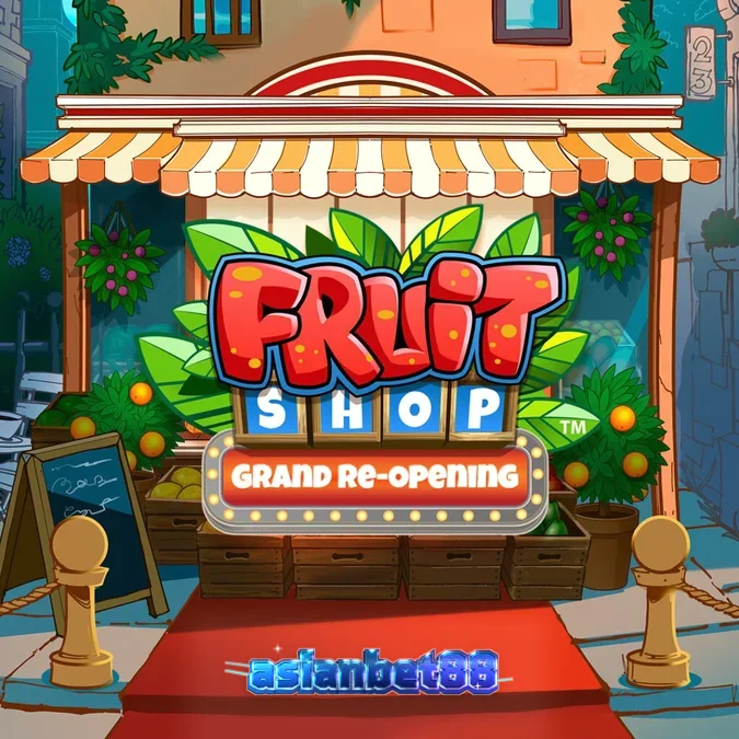 Tampilan visual slot Fruit Shop Grand Re-Opening dengan simbol buah yang cerah