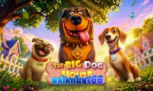 Tampilan visual slot The Big Dog House dengan simbol anjing dan rumah anjing yang ikonik.
